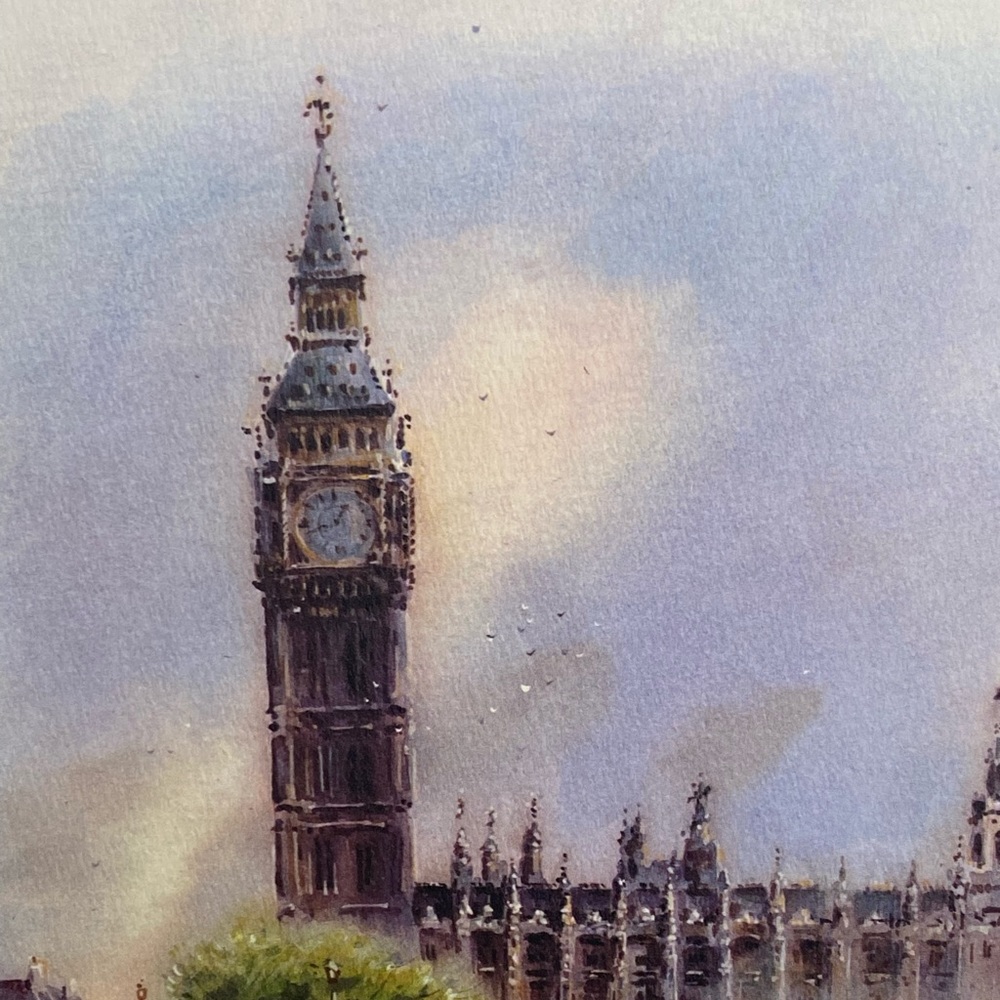 Big Ben London watercolor print Asterio Pascolini vintage - Picture 2 of 10